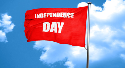 Happy independence day, 3D rendering, a red waving flag