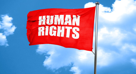 human rights, 3D rendering, a red waving flag