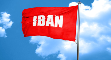 IBAN, 3D rendering, a red waving flag