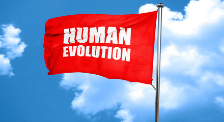 human evolution, 3D rendering, a red waving flag
