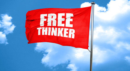 free thinker, 3D rendering, a red waving flag