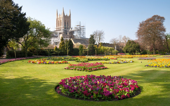 A view of Bury St.Edmunds cathedral being restored