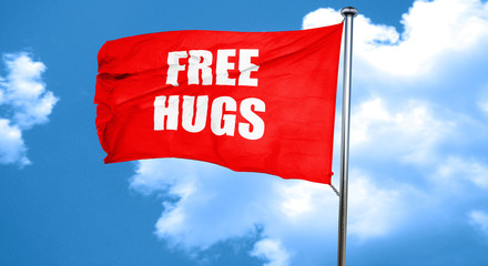 free hugs, 3D rendering, a red waving flag