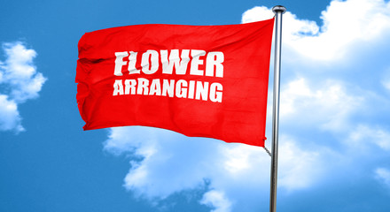 flower arranging, 3D rendering, a red waving flag