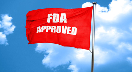 FDA approved background, 3D rendering, a red waving flag