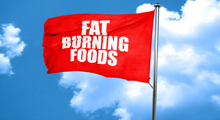 fat burning foods, 3D rendering, a red waving flag