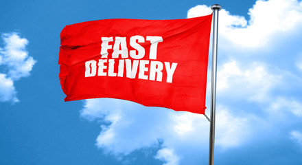 fast delivery, 3D rendering, a red waving flag