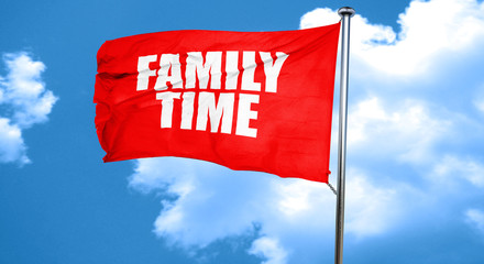 family time, 3D rendering, a red waving flag