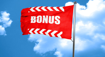Bonus sign with smooth lines, 3D rendering, a red waving flag