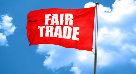 fair trade, 3D rendering, a red waving flag