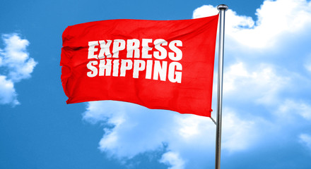 express shipping, 3D rendering, a red waving flag