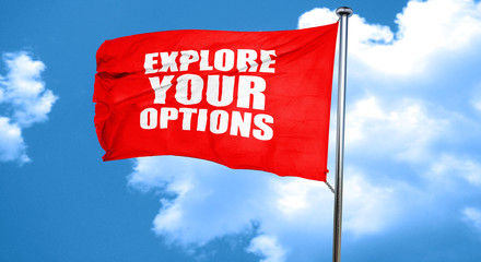 explore your options, 3D rendering, a red waving flag