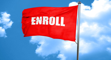 enroll, 3D rendering, a red waving flag