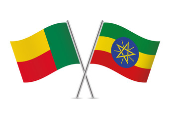 Benin and Ethiopian flags. Vector illustration.