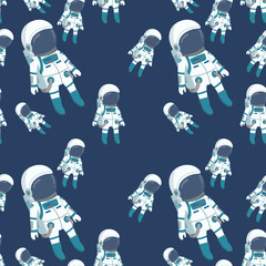 Astronaut Seamless Pattern With Dark Blue Background