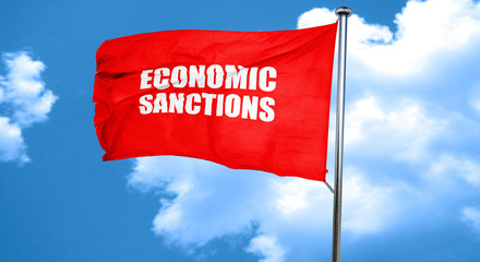 economic sanctions, 3D rendering, a red waving flag