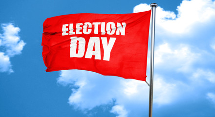 election day, 3D rendering, a red waving flag