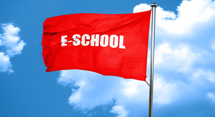 e-school, 3D rendering, a red waving flag