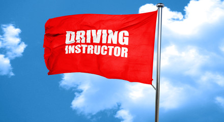 driving instructor, 3D rendering, a red waving flag
