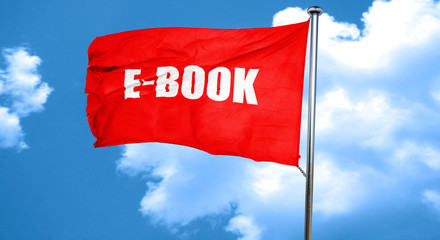 e-book, 3D rendering, a red waving flag
