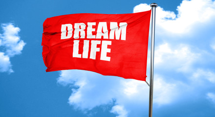 dream life, 3D rendering, a red waving flag