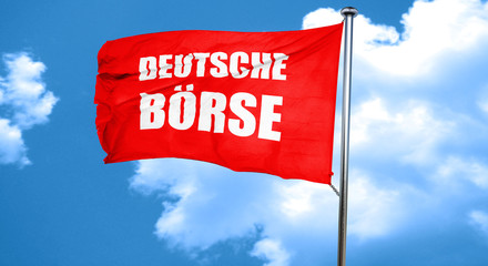 Deutsche borse, 3D rendering, a red waving flag