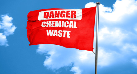 Chemical waste sign, 3D rendering, a red waving flag