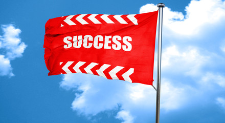 Success sign with smooth lines, 3D rendering, a red waving flag