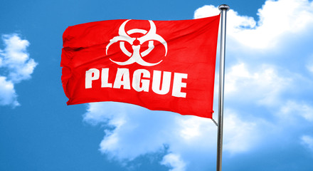 Plague concept background, 3D rendering, a red waving flag