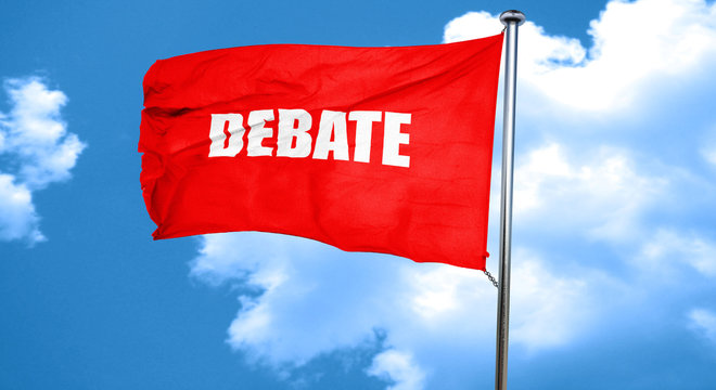 debate, 3D rendering, a red waving flag