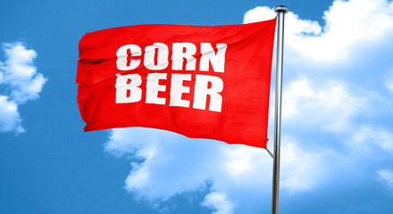 corn beer, 3D rendering, a red waving flag