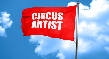 circus artist, 3D rendering, a red waving flag