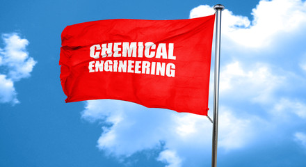 chemical engineering, 3D rendering, a red waving flag