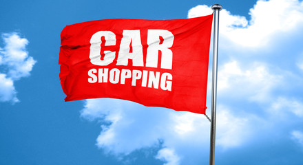 car shopping, 3D rendering, a red waving flag