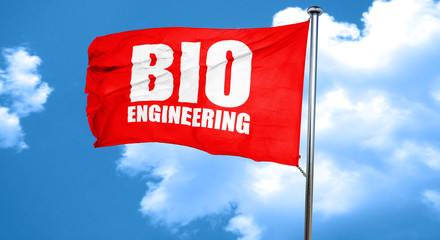 bio engineering, 3D rendering, a red waving flag