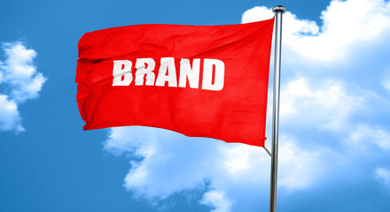 brand sign background, 3D rendering, a red waving flag