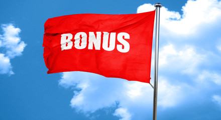 Bonus sign with smooth lines, 3D rendering, a red waving flag