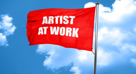 artist at work, 3D rendering, a red waving flag