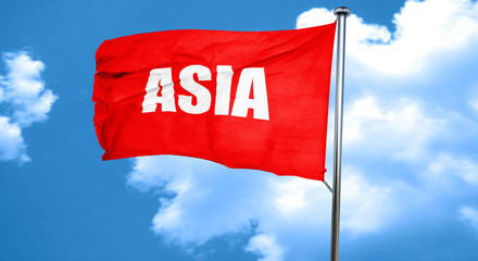 asia, 3D rendering, a red waving flag