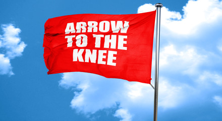 arrow to the knee, 3D rendering, a red waving flag