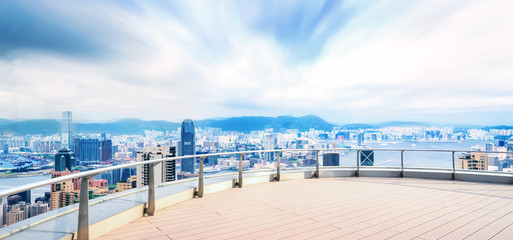 empty floor with cityscape and skyline of hong kong
