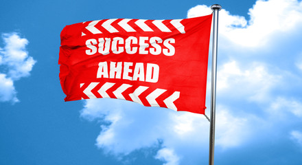 Success sign with smooth lines, 3D rendering, a red waving flag