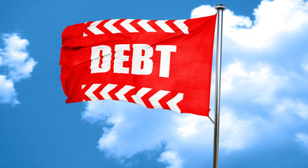 Debt sign with some smooth lines, 3D rendering, a red waving fla