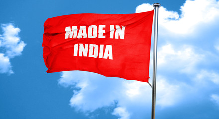 Made in india, 3D rendering, a red waving flag