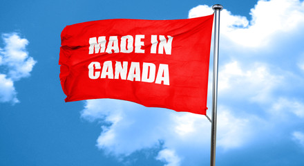 Made in canada, 3D rendering, a red waving flag