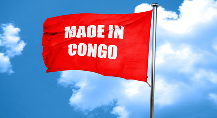 Made in congo, 3D rendering, a red waving flag