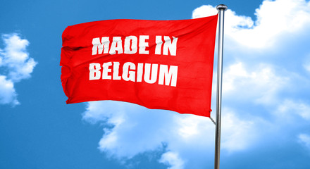 Made in belgium, 3D rendering, a red waving flag