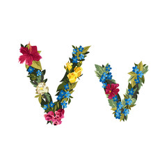 Beautiful floral alphabet with flowers.