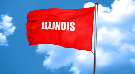  illinois, 3D rendering, a red waving flag