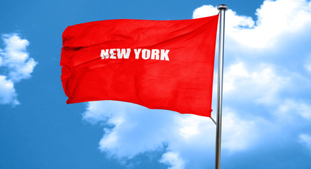  new york, 3D rendering, a red waving flag